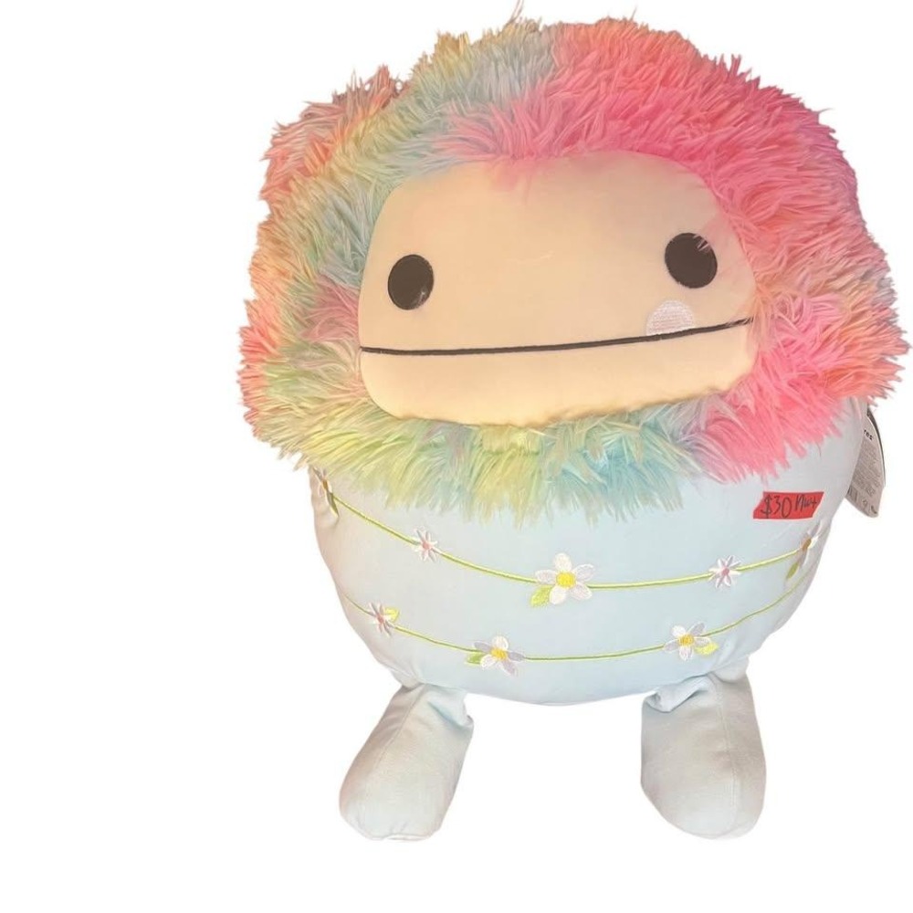 Squishmallows ZoZo The Bigfoot 16" Light Blue With Flowers Pastel Rainbow Hair
